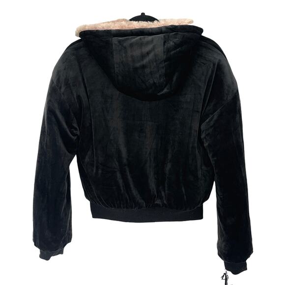 BLANC NOIR JACKET Women's Size XS Pink Black Faux Shearling REVERSIBLE HOODED - Picture 8 of 9